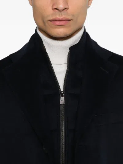 Corneliani Layered Notched-lapel Coat In Blue