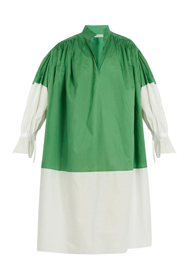 Vika Gazinskaya Bi-colour Cotton-poplin Dress In Green And White