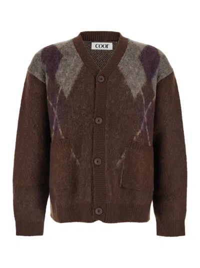 Coor Argyle-pattern Pocket Cardigan In Brown