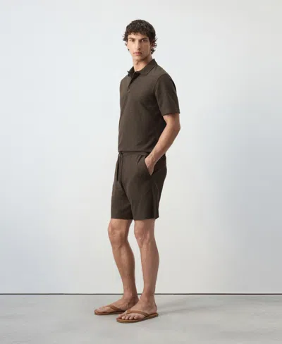 Mango Textured Drawstring Bermuda Shorts In Brown