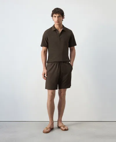 Mango Textured Drawstring Bermuda Shorts In Brown