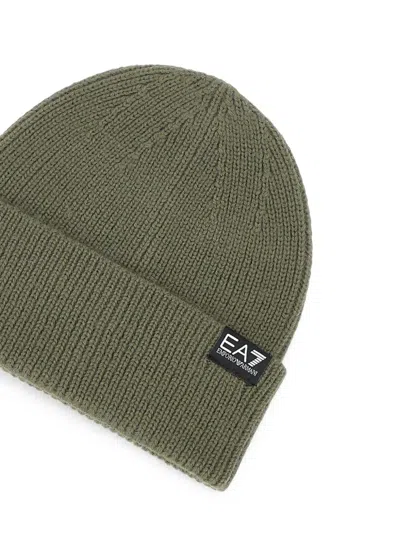 Ea7 Ribbed-knit Beanie Hat In Green