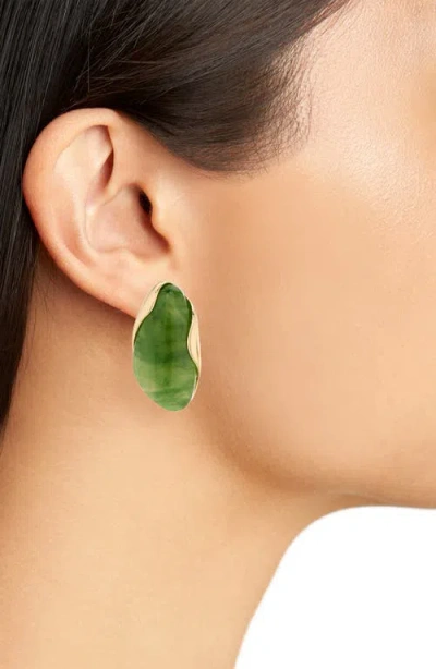 Cara Statement Button Stud Earrings In Olive Green
