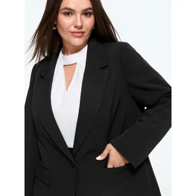 Bloomchic Lapel Collar Single Button Blazer In Black