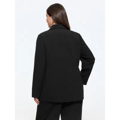 Bloomchic Lapel Collar Single Button Blazer In Black