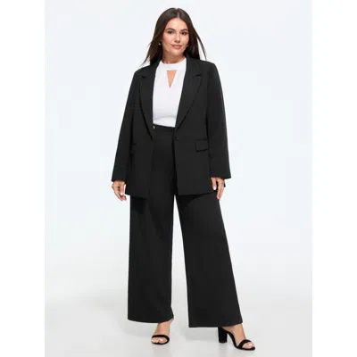 Bloomchic Lapel Collar Single Button Blazer In Black