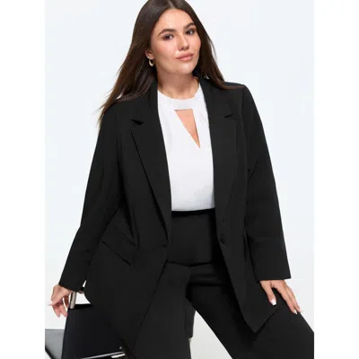 Bloomchic Lapel Collar Single Button Blazer In Black