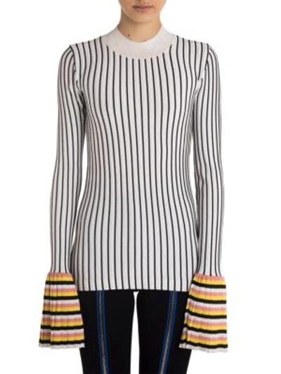 Shop Emilio Pucci Bell Sleeve Striped Top In White Black Stripe