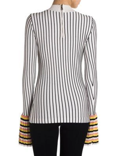 Shop Emilio Pucci Bell Sleeve Striped Top In White Black Stripe