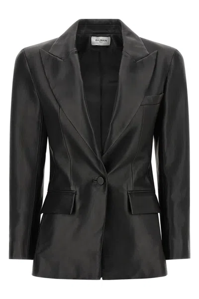 Balmain Structured-shoulder Lambskin Jacket In Black