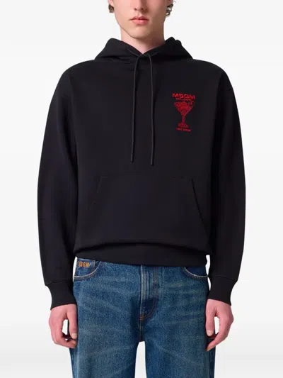 Msgm Logo-print Drawstring Hoodie In Black