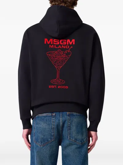 Msgm Logo-print Drawstring Hoodie In Black