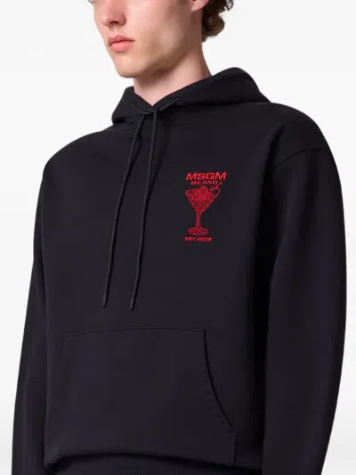 Msgm Logo-print Drawstring Hoodie In Black