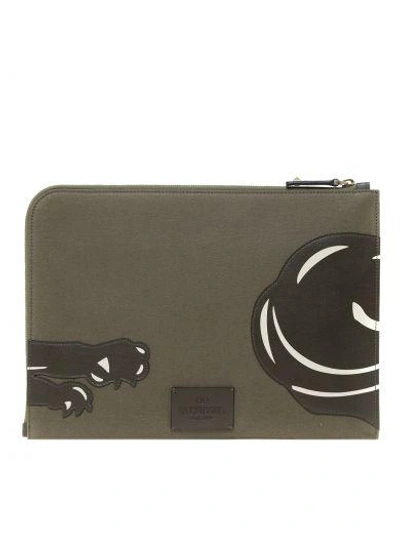 Shop Valentino Embroidery Detailed Clutch In Army Green