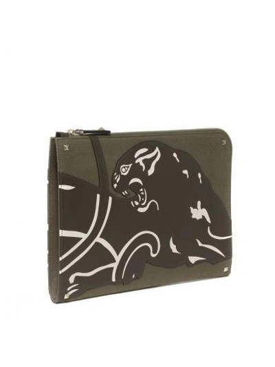 Shop Valentino Embroidery Detailed Clutch In Army Green