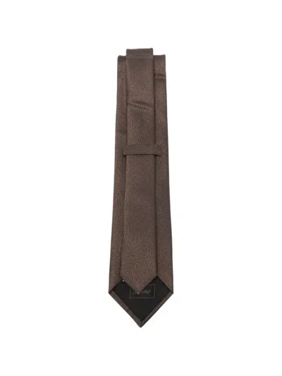 Brioni Herringbone-pattern Silk Tie In Brown