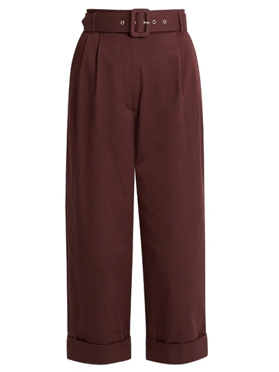Isa Arfen Safari Cotton-blend Cropped Tapered-leg Trousers In Cocoa-burgundy