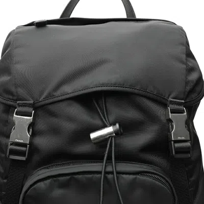 Pre-owned Prada Black Fabric Saffiano Triangle Leather Backpack ()