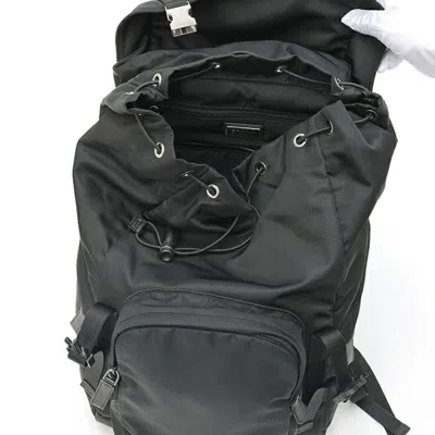 Pre-owned Prada Black Fabric Saffiano Triangle Leather Backpack ()