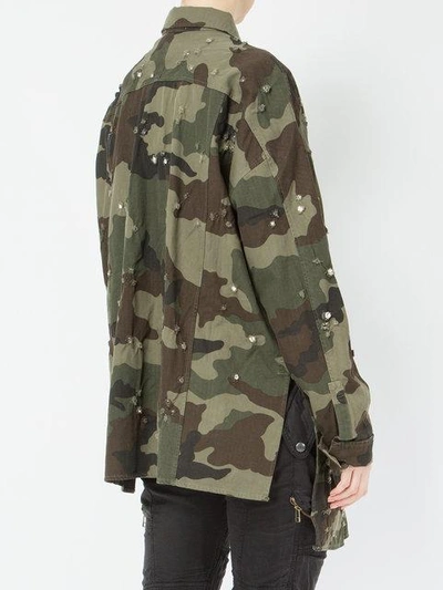 Shop Faith Connexion Distressed Camouflage Print Long Shirt In Green