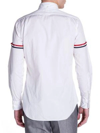 Shop Thom Browne Button-down Two-toned Armband Button-down Shirt In Off White