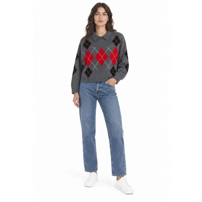 Pinko Argyle-pattern Collared Sweater In Gray