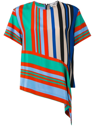Diane Von Furstenberg Polka-dot Silk Asymmetric T-shirt, Multicolor In Borel Stripe