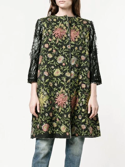 Shop By Walid Floral Embroidered Coat - Black