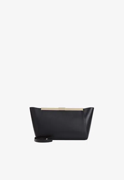 Giorgio Armani Logo-engraved Frame Clutch Bag In Black