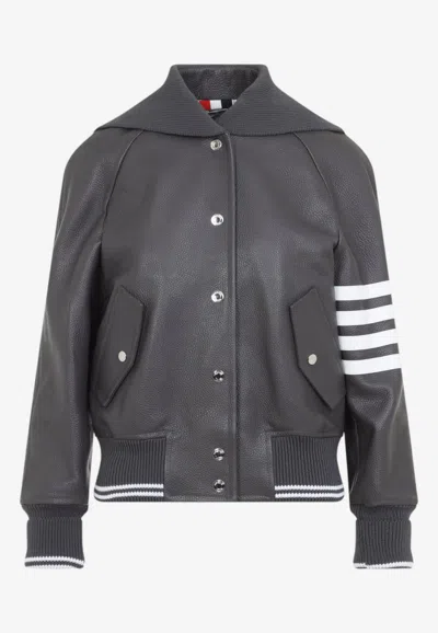 Thom Browne Oversized Raglan-sleeve Leather Blouson Jacket For Women In Gray