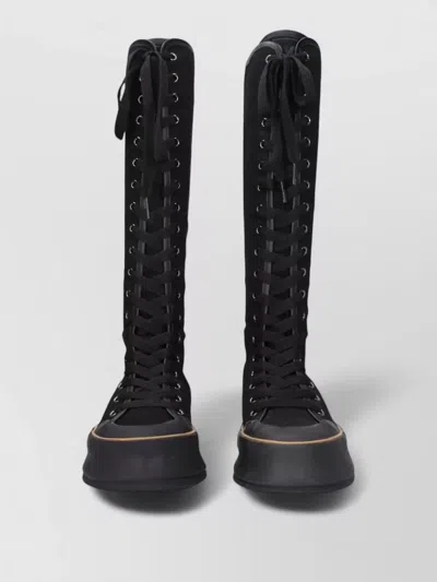 Max Mara Tall Cotton Boots In Solid Color With 4cm Sole In Black