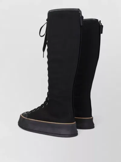 Max Mara Tall Cotton Boots In Solid Color With 4cm Sole In Black