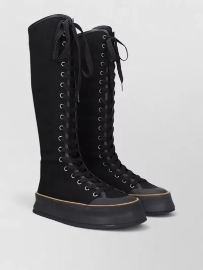 Max Mara Tall Cotton Boots In Solid Color With 4cm Sole In Black