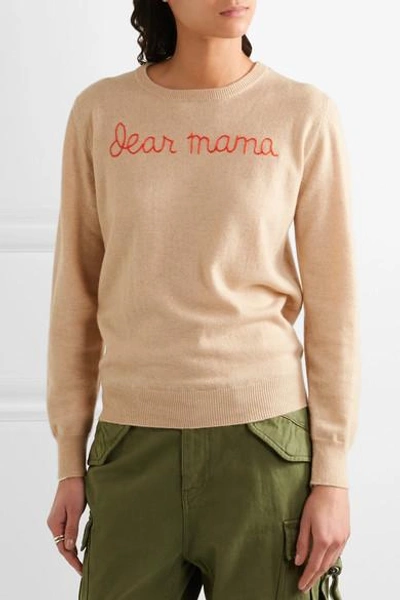 Shop Lingua Franca Dear Mama Embroidered Cashmere Sweater In Beige