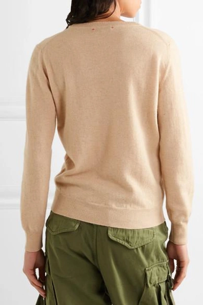 Shop Lingua Franca Dear Mama Embroidered Cashmere Sweater In Beige