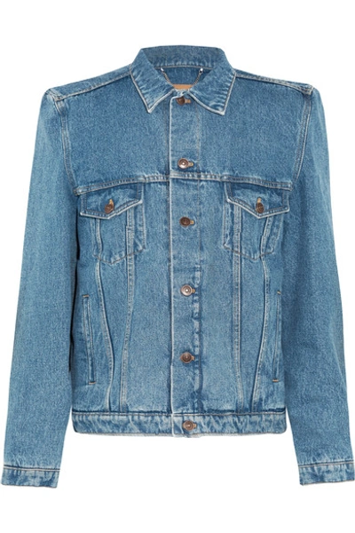 Balenciaga Boxy Denim Jacket With Shoulder Pads, Blue In Dlle Stoeewash Dirt