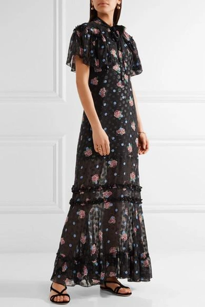 Shop Anna Sui Ruffle-trimmed Printed Fil Coupé Silk-blend Maxi Dress