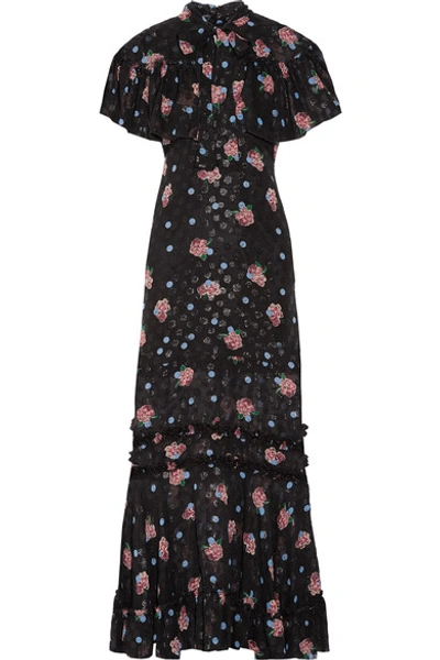 Anna Sui Woman Pussy-bow Ruffle-trimmed Silk-blend Fil Coupé Maxi Dress Black