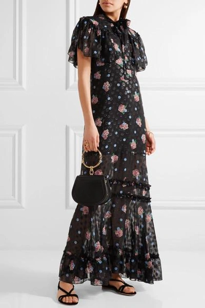 Shop Anna Sui Ruffle-trimmed Printed Fil Coupé Silk-blend Maxi Dress