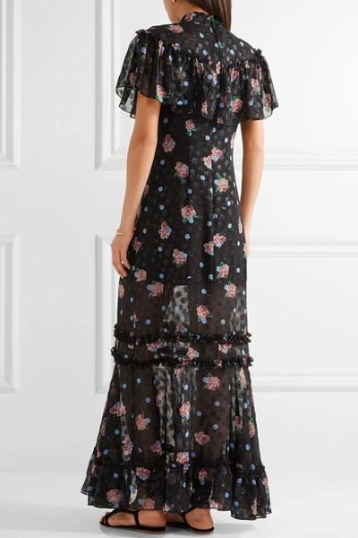 Shop Anna Sui Ruffle-trimmed Printed Fil Coupé Silk-blend Maxi Dress