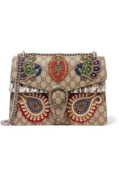 Gucci Dionysus Medium Appliquéd Embellished Coated-canvas And Snake Shoulder Bag