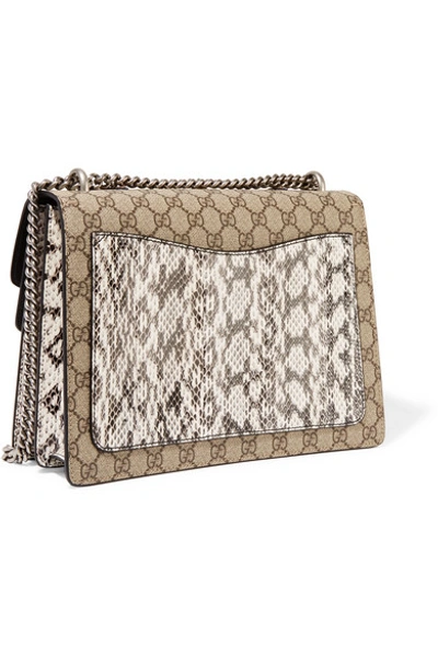 Shop Gucci Dionysus Medium Appliquéd Embellished Coated-canvas And Snake Shoulder Bag