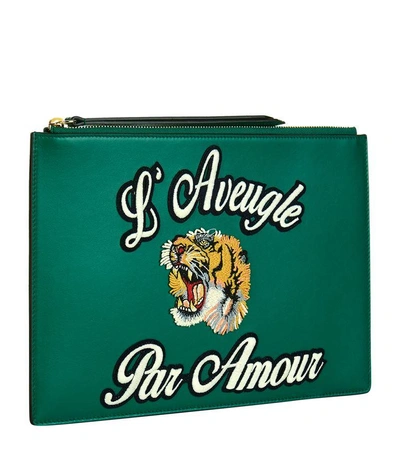 Shop Gucci Embroidered Tiger Pouch