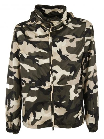 Shop Valentino Camouflage Hooded Jacket In Camouflage Army/beige