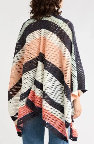 Roffe Accessories Stripe Open Knit Poncho In Multi