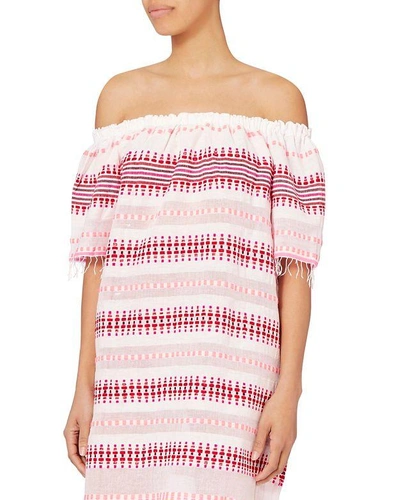 Shop Lemlem Off-the-shoulder Scarlet Striped Dress