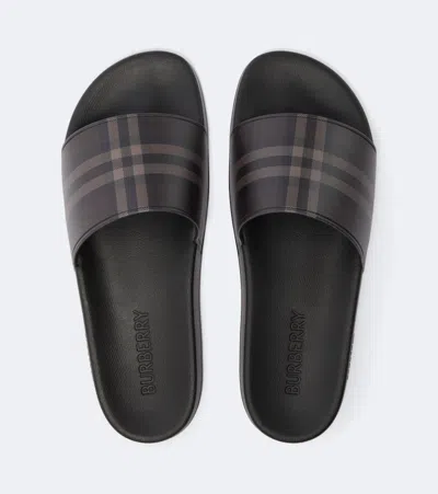 Burberry Check Slides In Brown