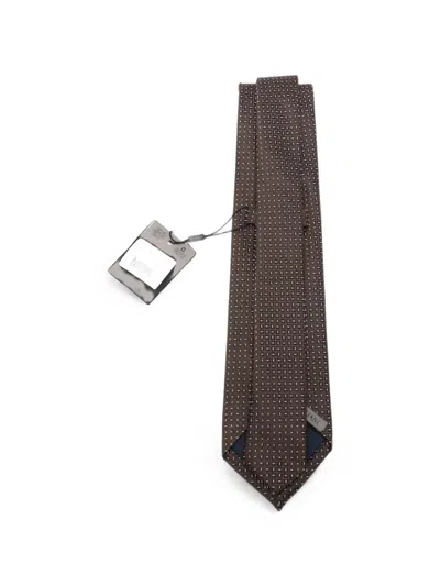 Corneliani Geometric-pattern Silk Tie In Brown