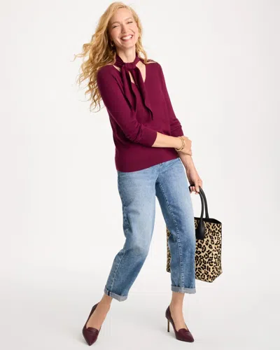 Chico's Tie-neck Pullover Sweater In Pomegranate In Pomegranate