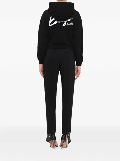 Kenzo Logo-embroidered Zip-up Hoodie In Black